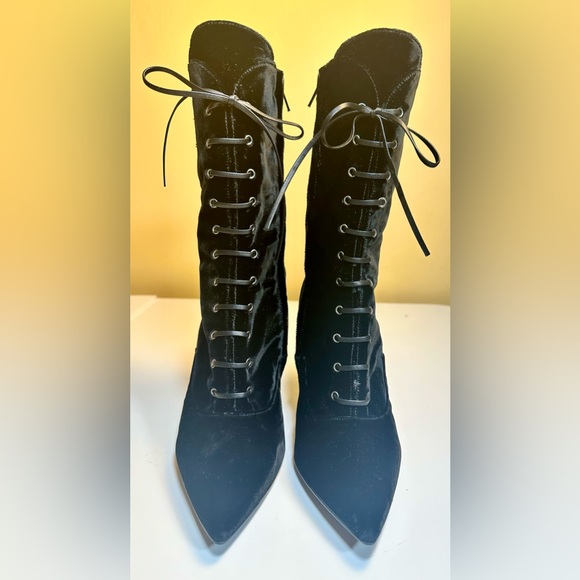 CHARLES DAVID Women's “Loretta” Black Velvet Pointy Toe Lace-Up Boots US 9/EU40 - Picture 3 of 15
